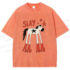 Unisex Horse in Boots Slay Printed Washed Tee