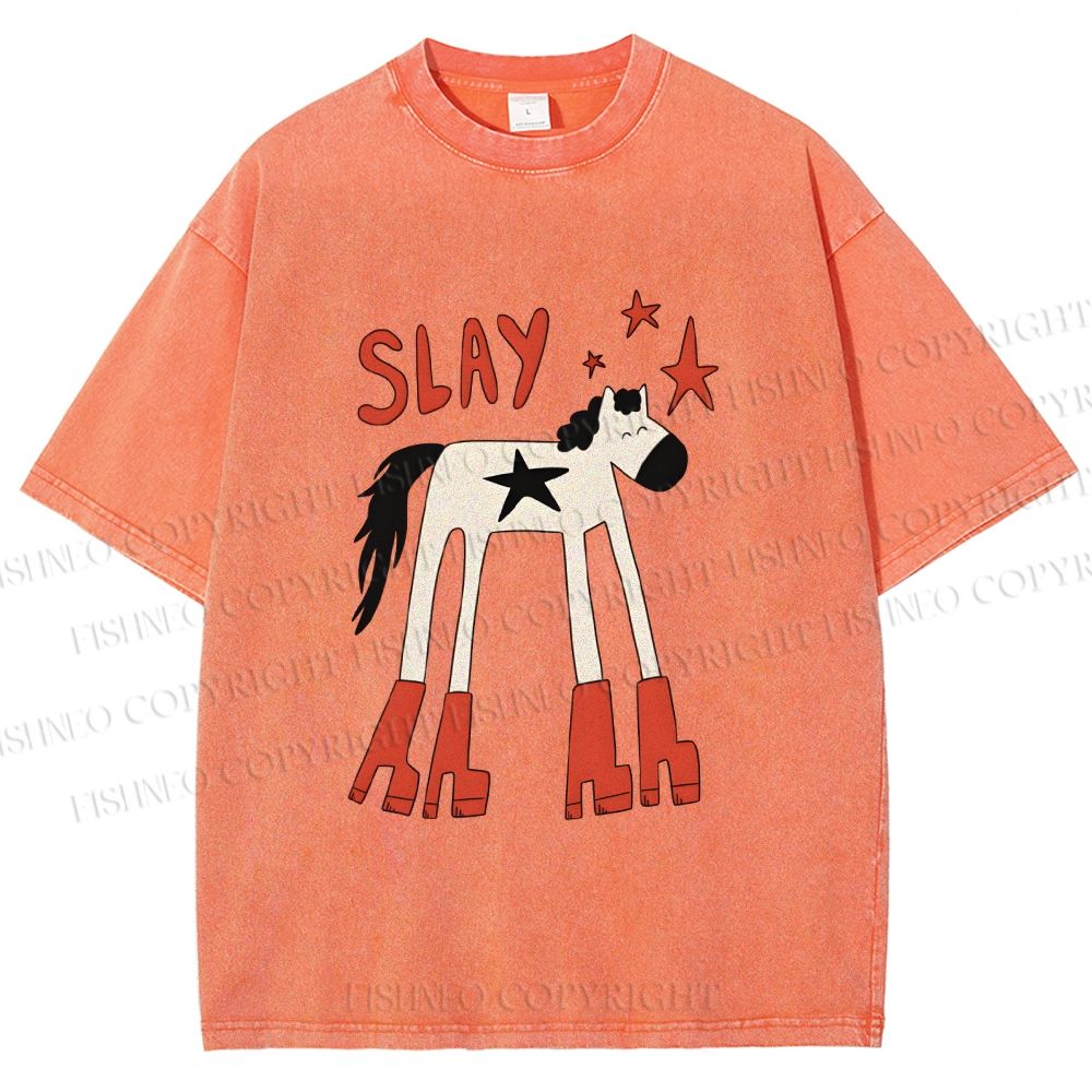 Unisex Horse in Boots Slay Printed Washed Tee
