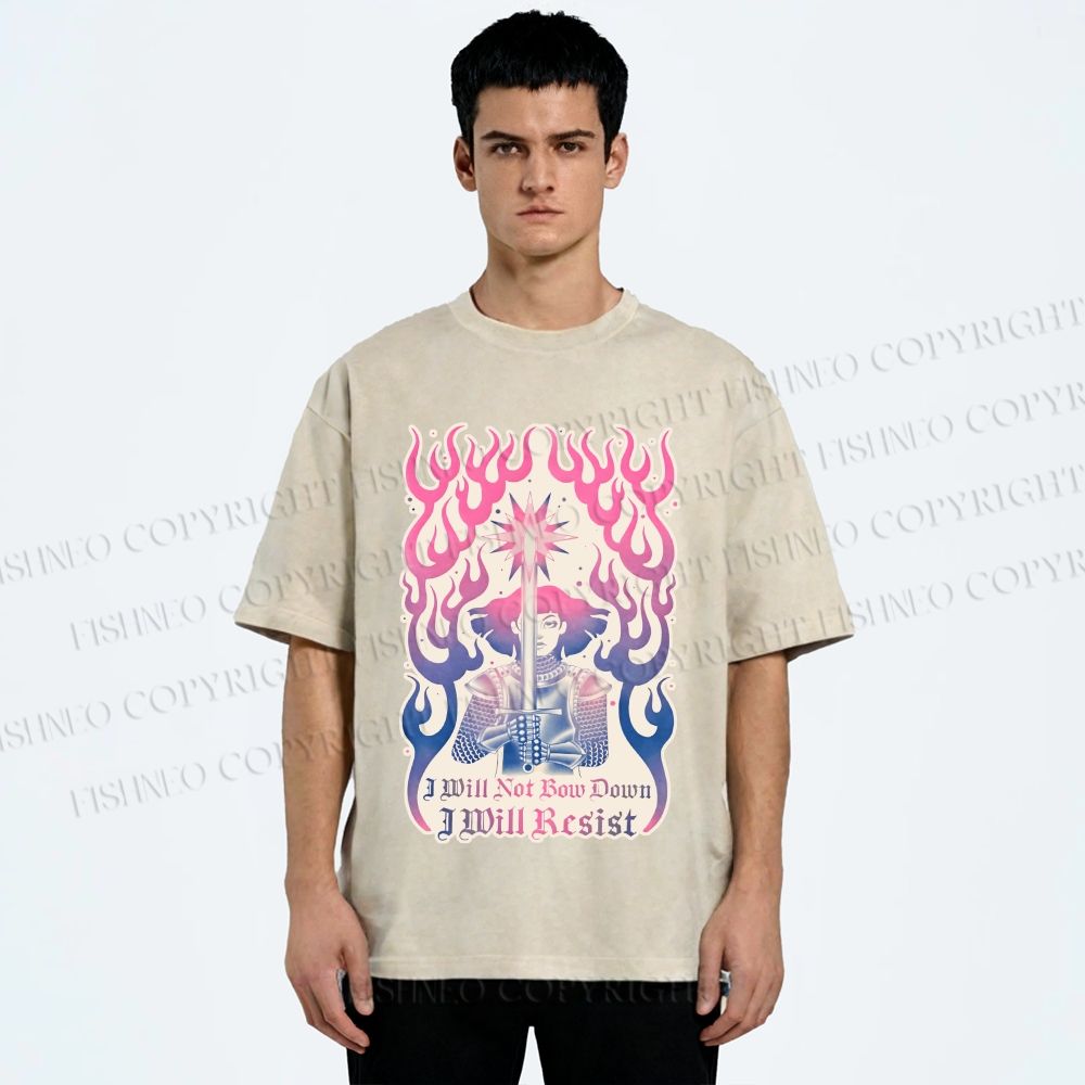 Unisex Pride Will not Bow Down Will Resist Printed Washed Tee