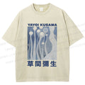 Unisex Yayoi Kusama Blue Graffiti Printed Washed Tee