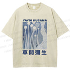 Unisex Yayoi Kusama Blue Graffiti Printed Washed Tee