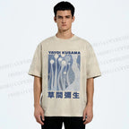 Unisex Yayoi Kusama Blue Graffiti Printed Washed Tee