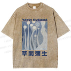 Unisex Yayoi Kusama Blue Graffiti Printed Washed Tee