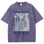 Unisex Yayoi Kusama Blue Graffiti Printed Washed Tee