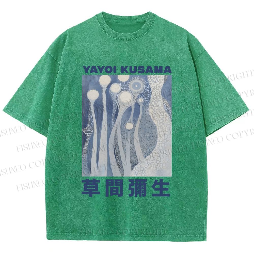 Unisex Yayoi Kusama Blue Graffiti Printed Washed Tee
