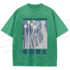 Unisex Yayoi Kusama Blue Graffiti Printed Washed Tee