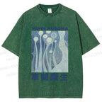 Unisex Yayoi Kusama Blue Graffiti Printed Washed Tee