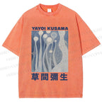 Unisex Yayoi Kusama Blue Graffiti Printed Washed Tee