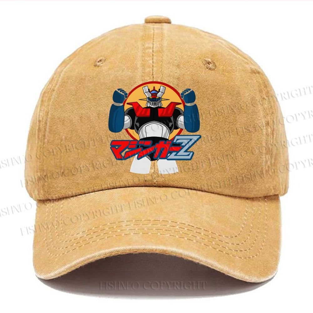 Unisex Mazinger Z Retro Robot Anime Vintage Casual Washed Cap