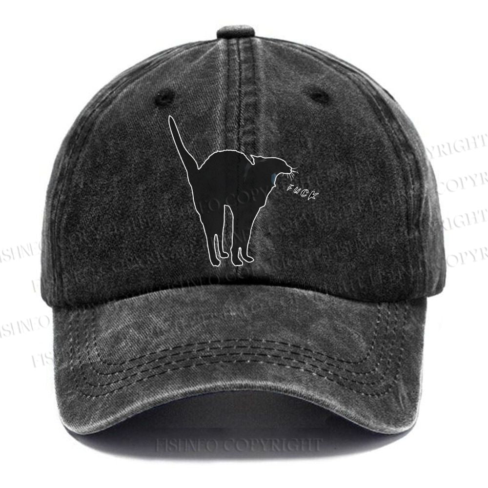 Unisex Sassy Black Funny Cat Vintage Casual Washed Cap