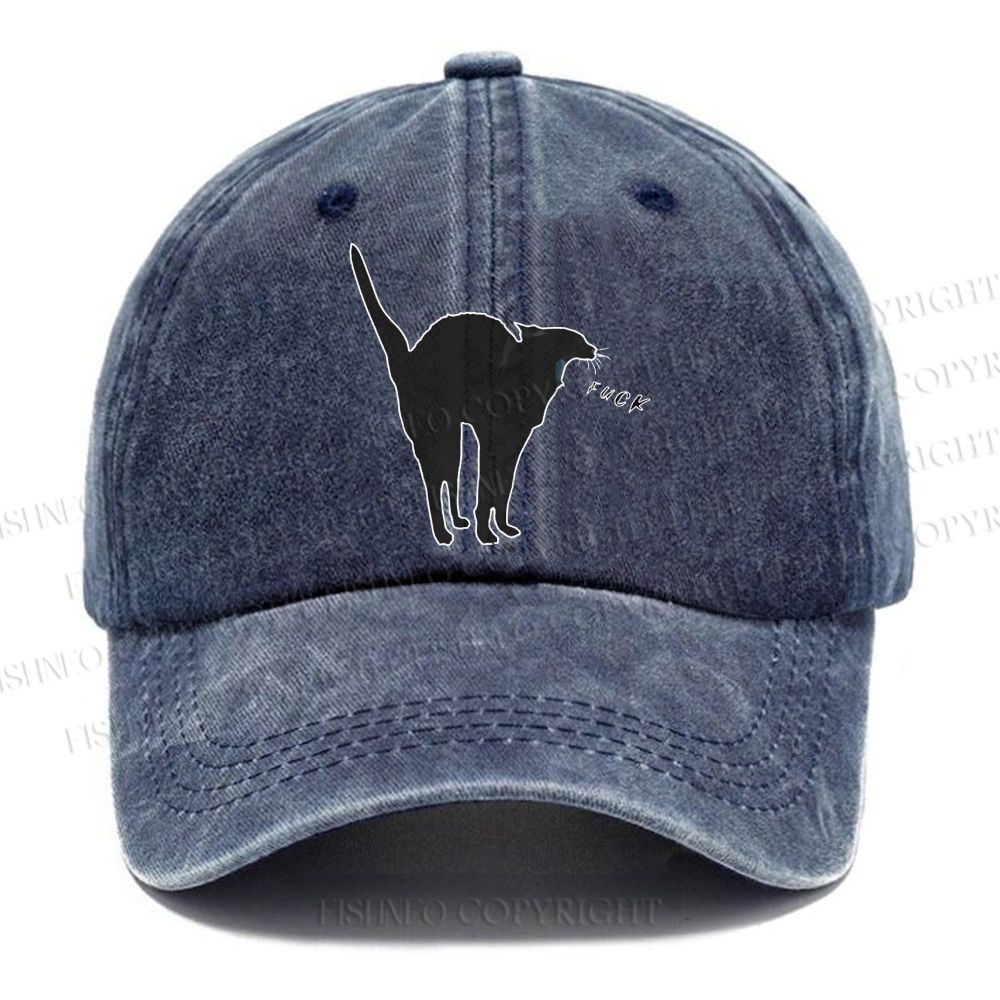Unisex Sassy Black Funny Cat Vintage Casual Washed Cap