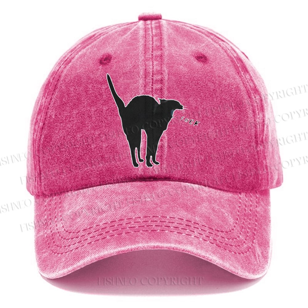 Unisex Sassy Black Funny Cat Vintage Casual Washed Cap