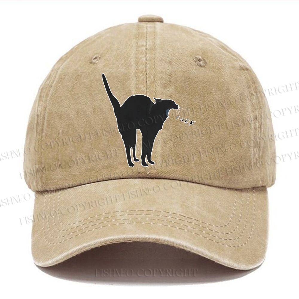 Unisex Sassy Black Funny Cat Vintage Casual Washed Cap