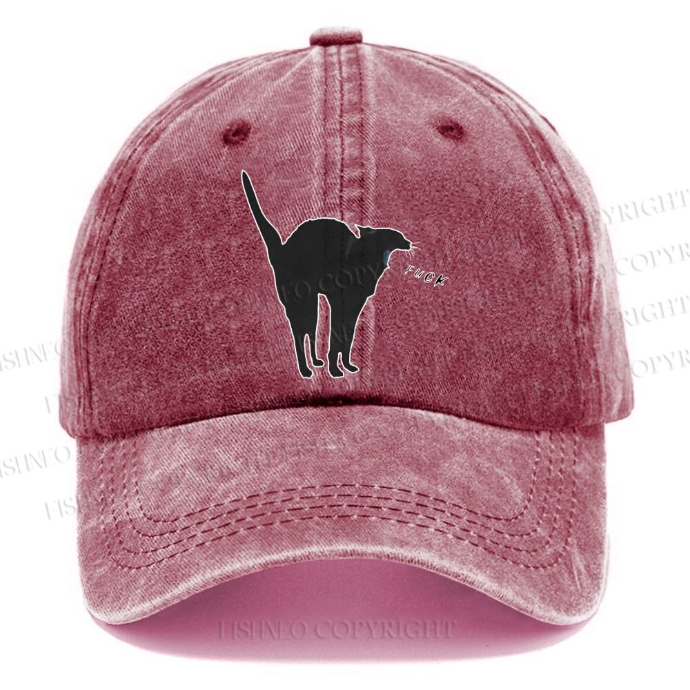 Unisex Sassy Black Funny Cat Vintage Casual Washed Cap