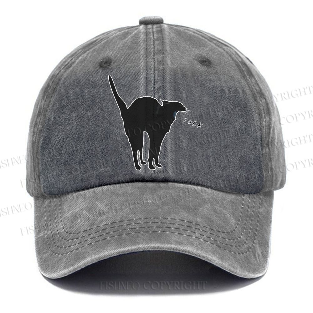 Unisex Sassy Black Funny Cat Vintage Casual Washed Cap