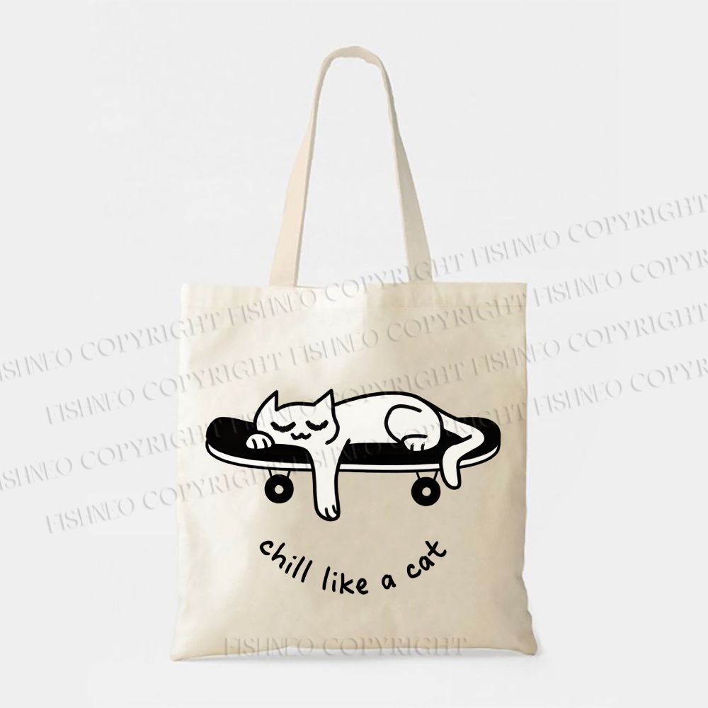 Chill Like A Cat Lazy Skateboard Cat Tote Bag