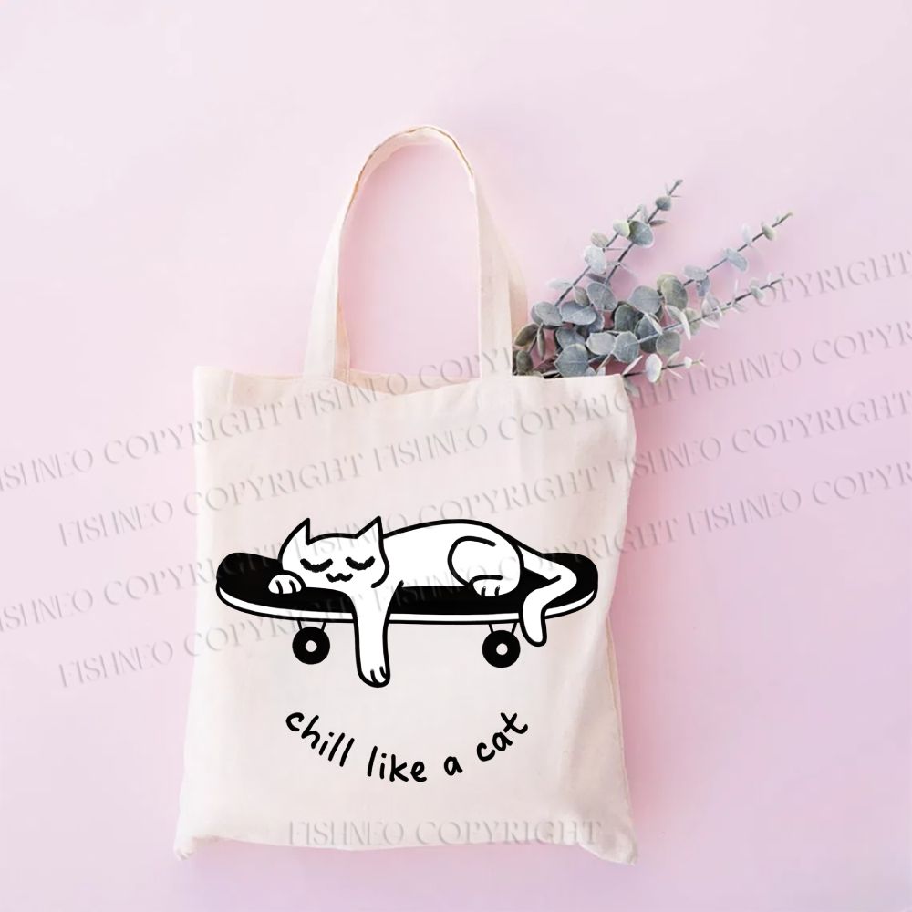 Chill Like A Cat Lazy Skateboard Cat Tote Bag