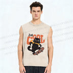Unisex I’m Cool Skateboarding Black Cat Printed Washed Tank Top