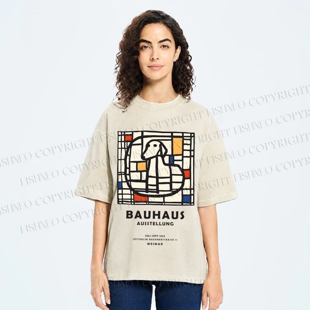 Unisex Bauhaus Dog Printed Washed Tee