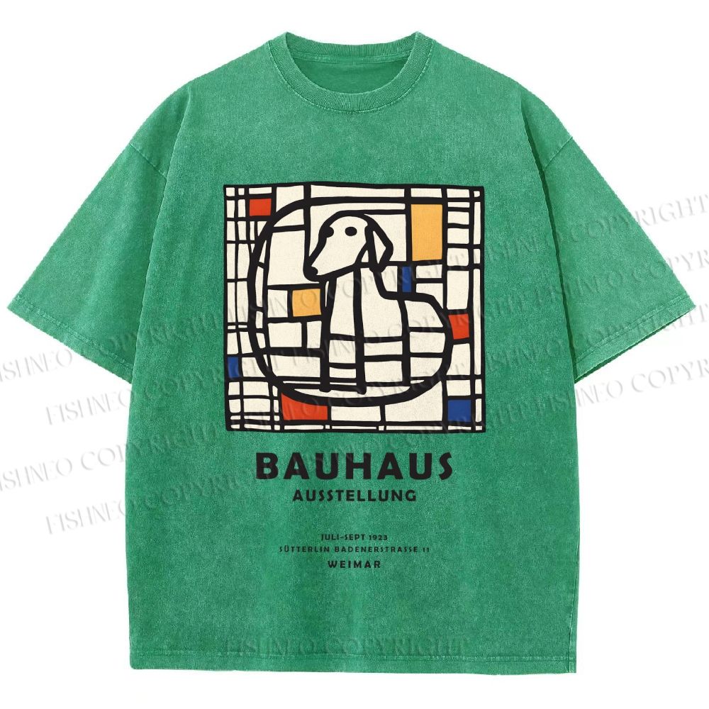 Unisex Bauhaus Dog Printed Washed Tee