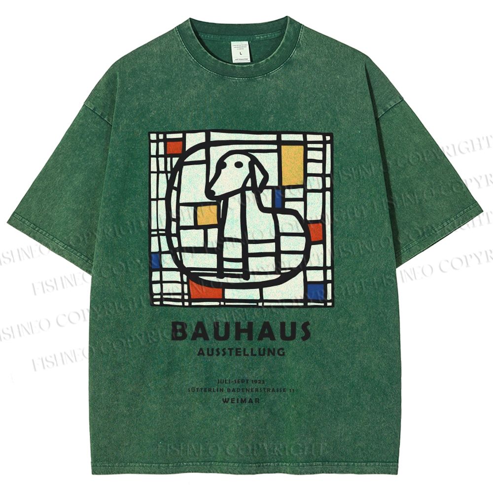 Unisex Bauhaus Dog Printed Washed Tee