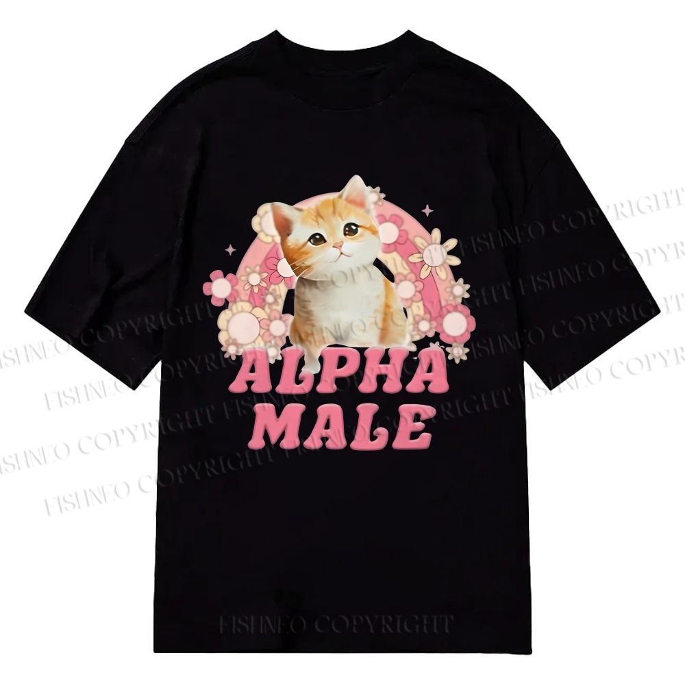 Unisex Classic Cotton Alpha Male Cat Meme Printed T-shirt