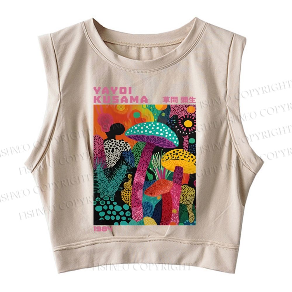 Yayoi Kusama Multicolor Mushroom Sleeveless Crop Tops