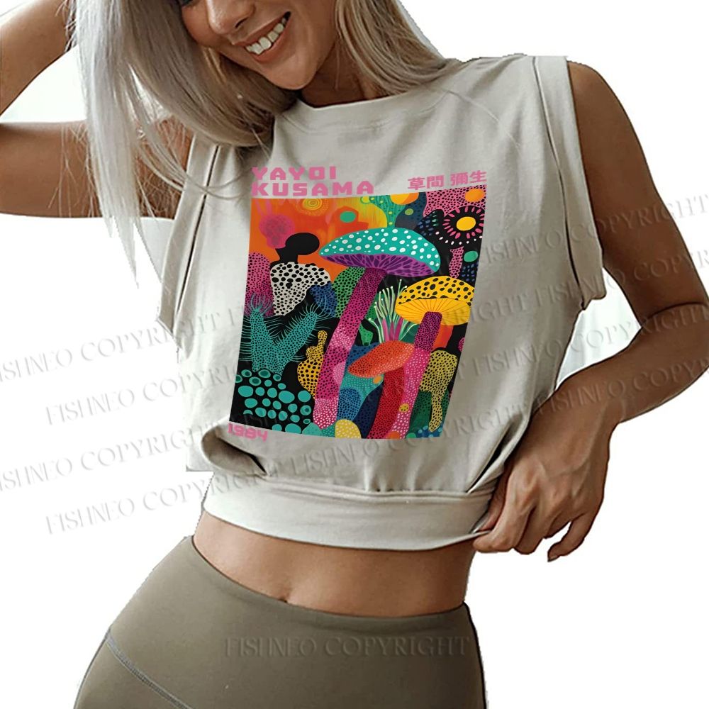 Yayoi Kusama Multicolor Mushroom Sleeveless Crop Tops