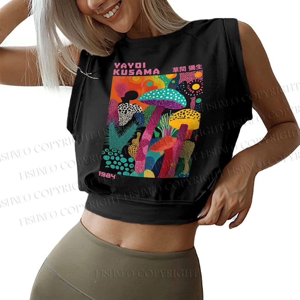 Yayoi Kusama Multicolor Mushroom Sleeveless Crop Tops