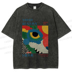Unisex Yayoi Kusama Eye Graffiti Printed Washed Tee