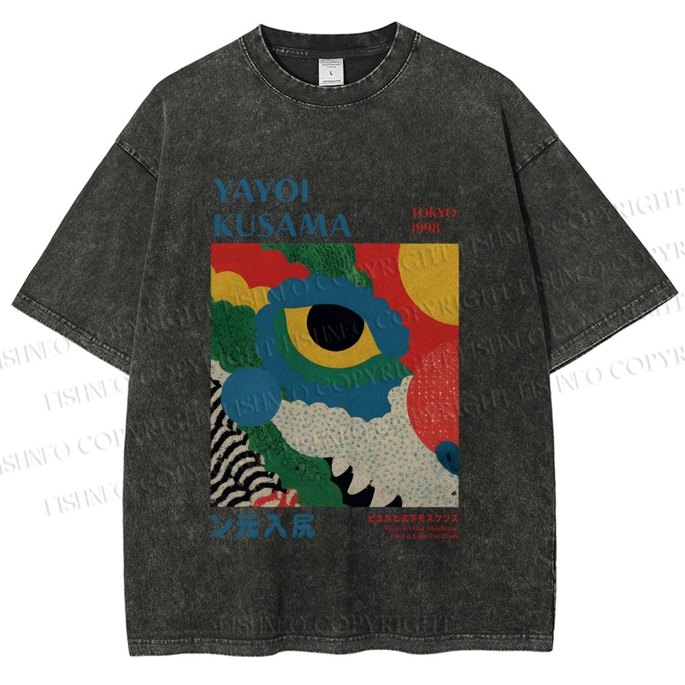Unisex Yayoi Kusama Eye Graffiti Printed Washed Tee
