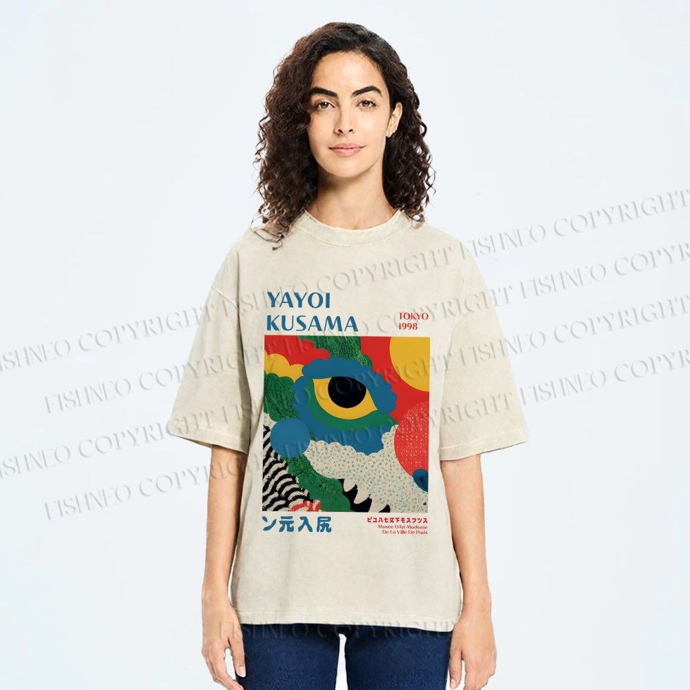 Unisex Yayoi Kusama Eye Graffiti Printed Washed Tee