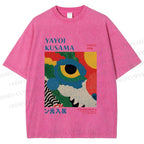 Unisex Yayoi Kusama Eye Graffiti Printed Washed Tee