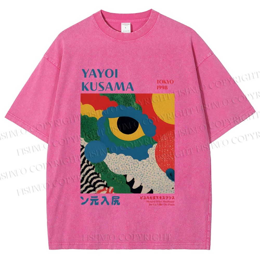 Unisex Yayoi Kusama Eye Graffiti Printed Washed Tee