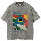 Unisex Yayoi Kusama Eye Graffiti Printed Washed Tee