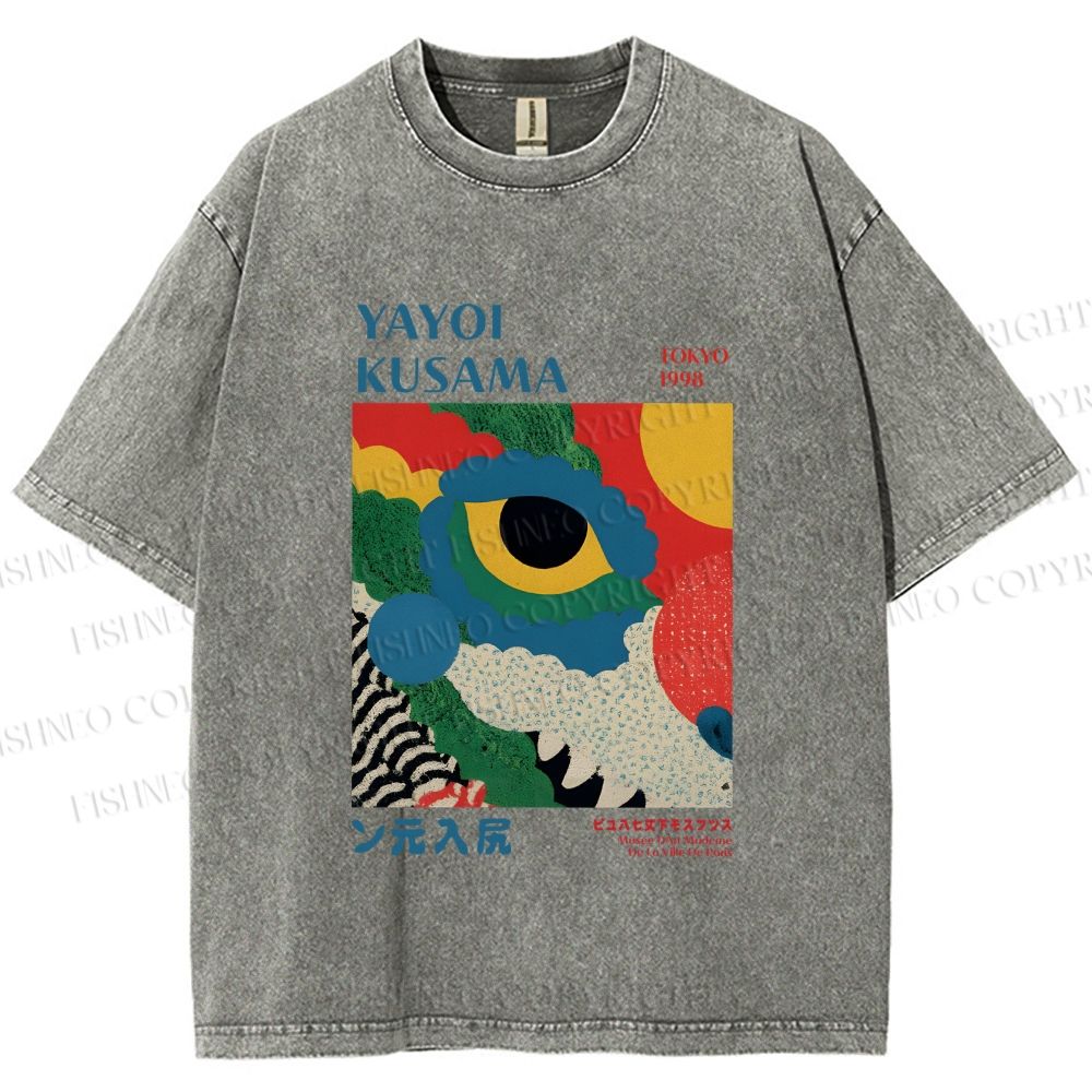 Unisex Yayoi Kusama Eye Graffiti Printed Washed Tee