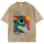 Unisex Yayoi Kusama Eye Graffiti Printed Washed Tee