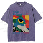 Unisex Yayoi Kusama Eye Graffiti Printed Washed Tee