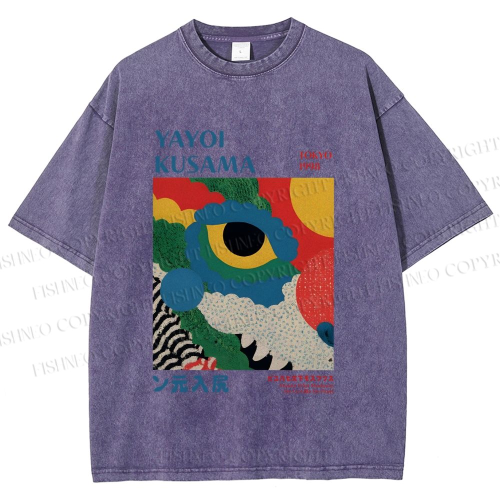 Unisex Yayoi Kusama Eye Graffiti Printed Washed Tee