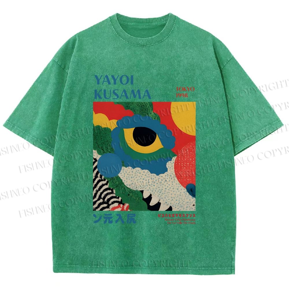 Unisex Yayoi Kusama Eye Graffiti Printed Washed Tee