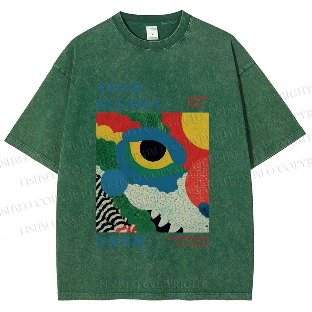 Unisex Yayoi Kusama Eye Graffiti Printed Washed Tee