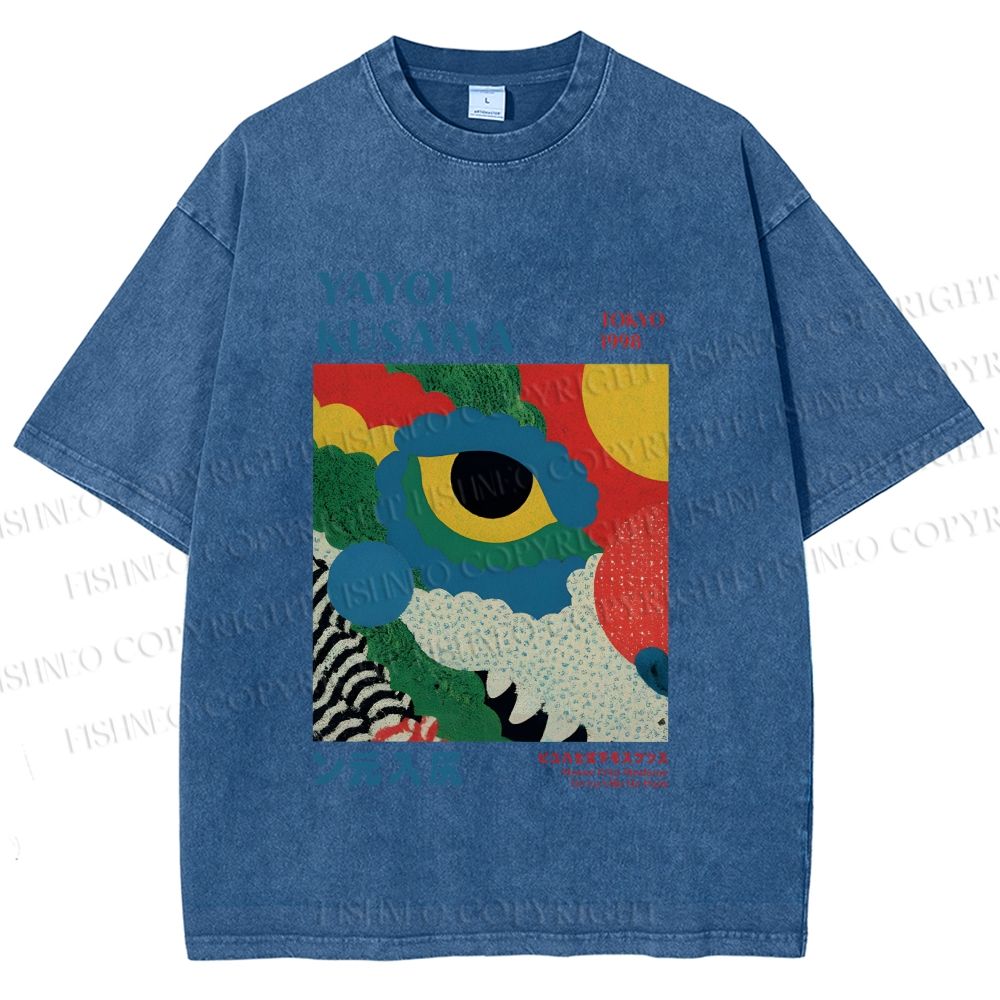 Unisex Yayoi Kusama Eye Graffiti Printed Washed Tee
