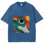 Unisex Yayoi Kusama Eye Graffiti Printed Washed Tee