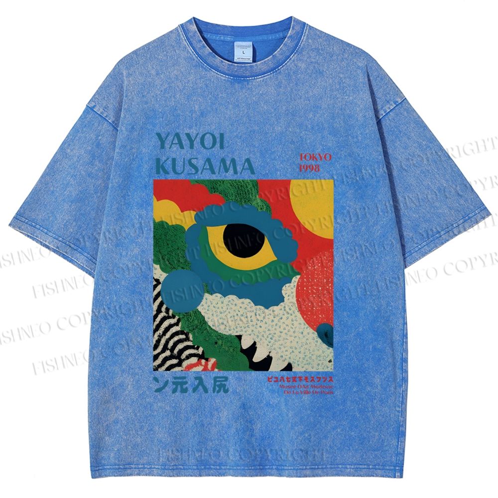 Unisex Yayoi Kusama Eye Graffiti Printed Washed Tee