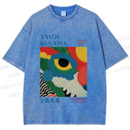 Unisex Yayoi Kusama Eye Graffiti Printed Washed Tee