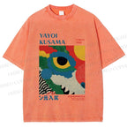 Unisex Yayoi Kusama Eye Graffiti Printed Washed Tee