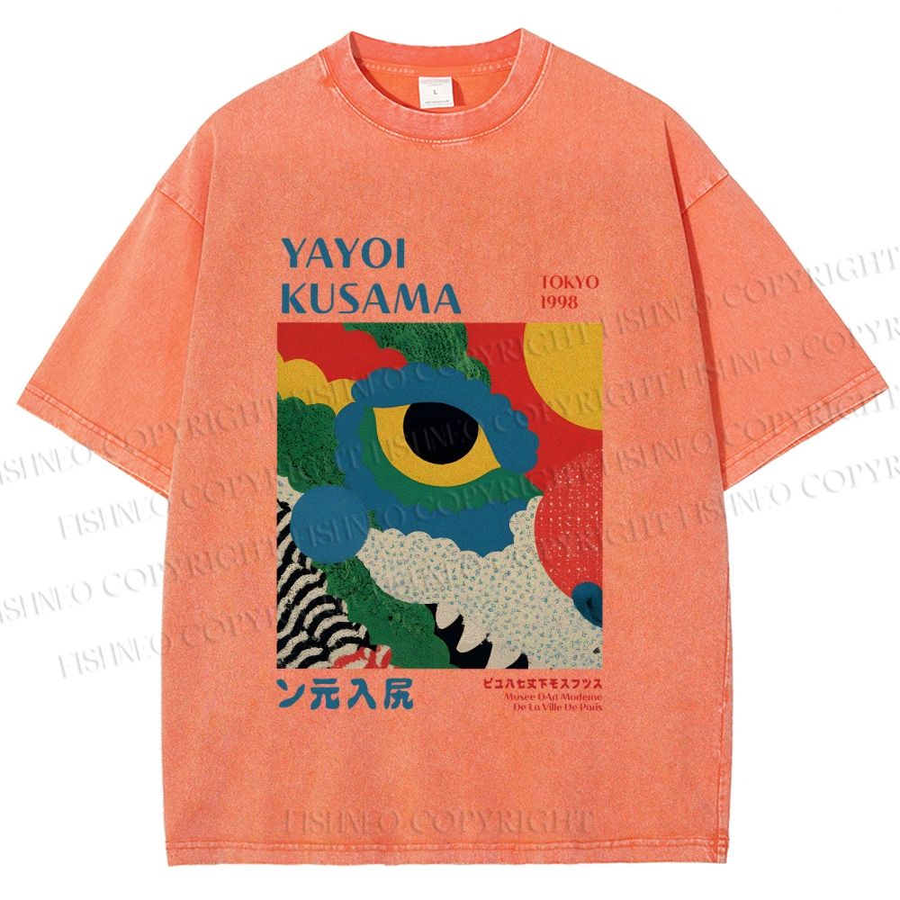 Unisex Yayoi Kusama Eye Graffiti Printed Washed Tee