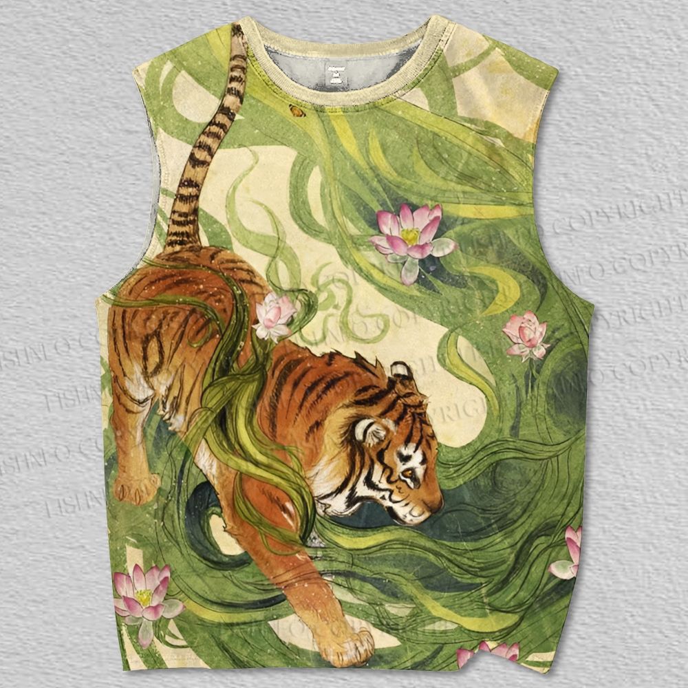 Unisex Tiger in Grass Printed Tank Top