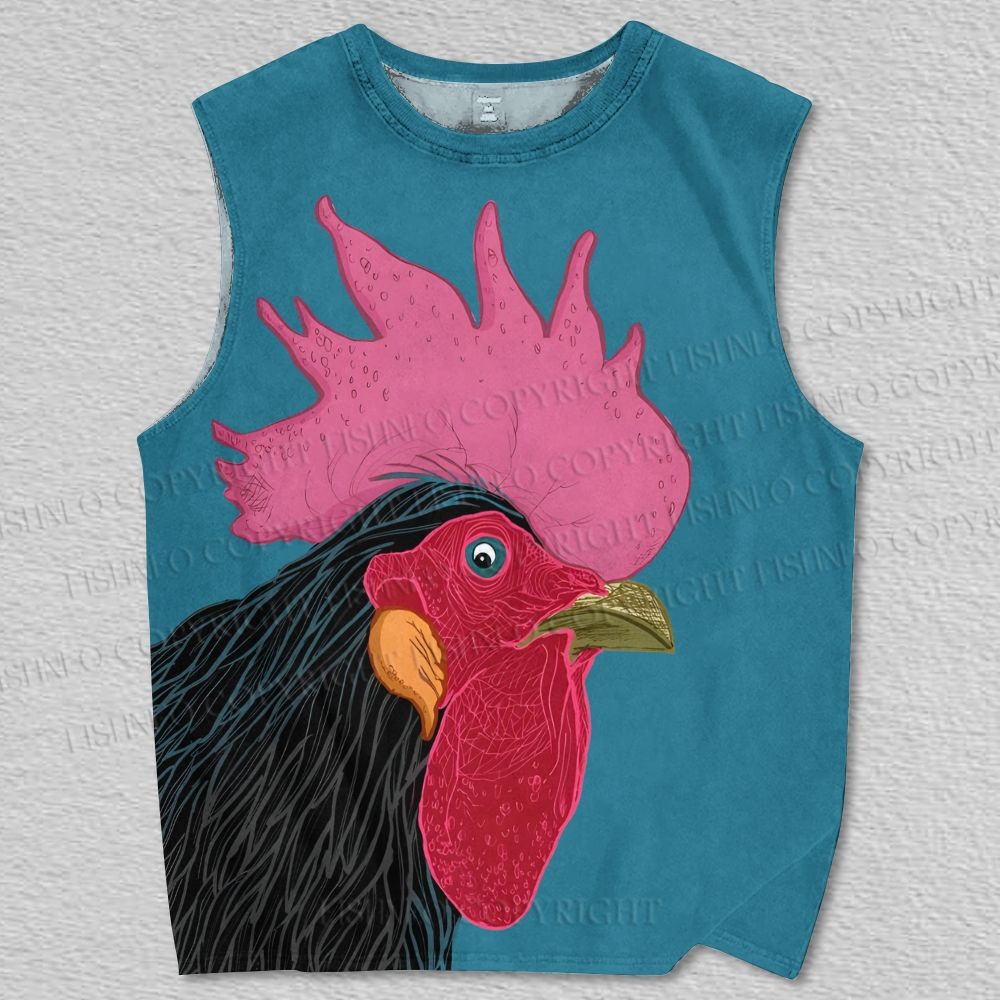 Unisex Pink Rooster Printed Tank Top