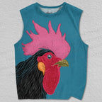 Unisex Pink Rooster Printed Tank Top
